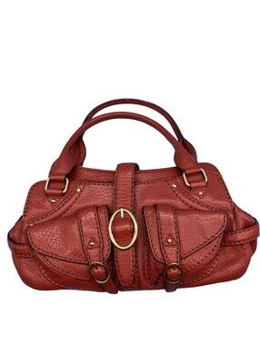 Cromia Satchel Top Handle Bag Womens Medium Brown Leather Buckle Pockets Italy
